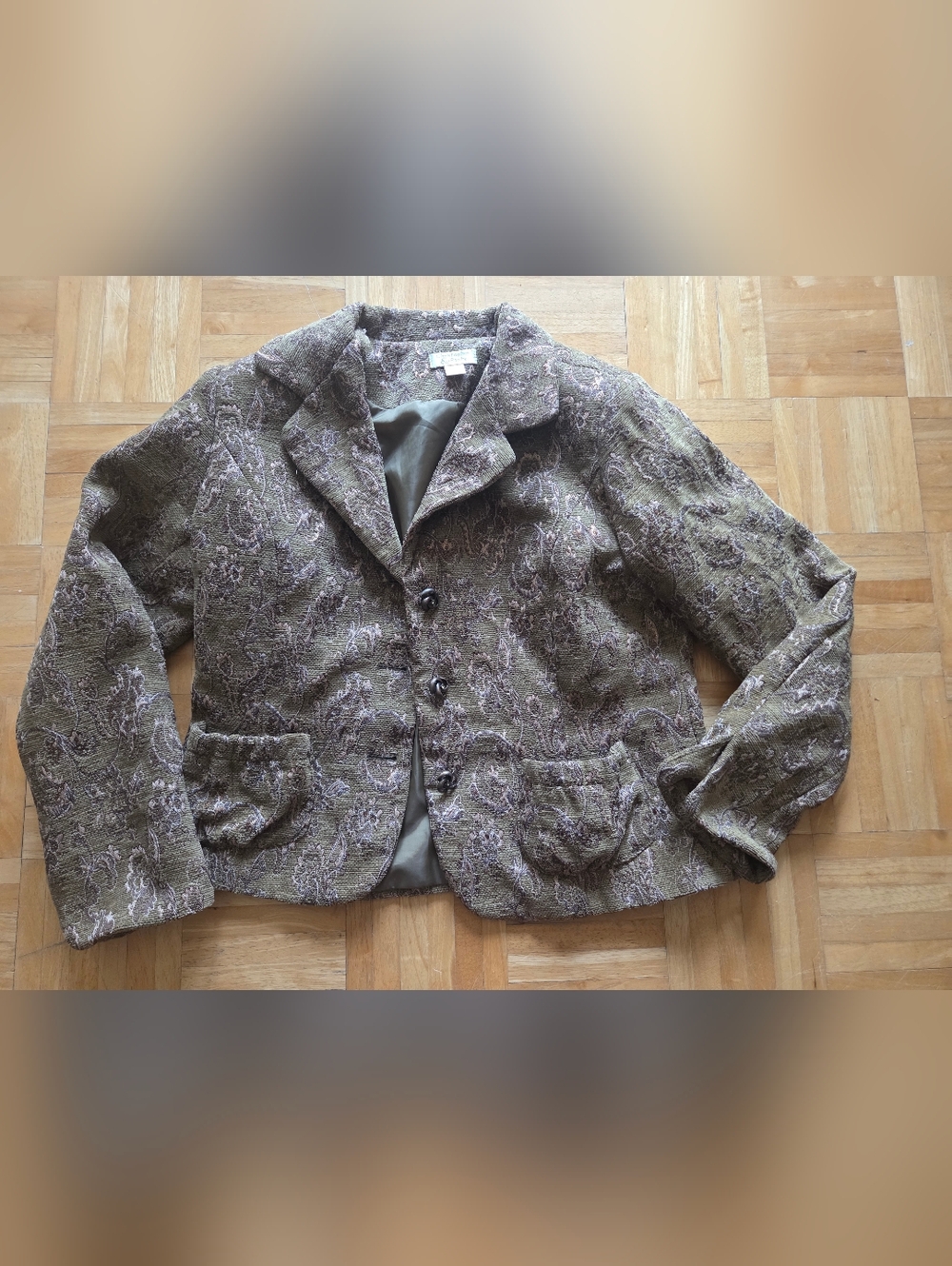 Christopher & Banks Olive and Mauve Paisley Tapestry Jacket